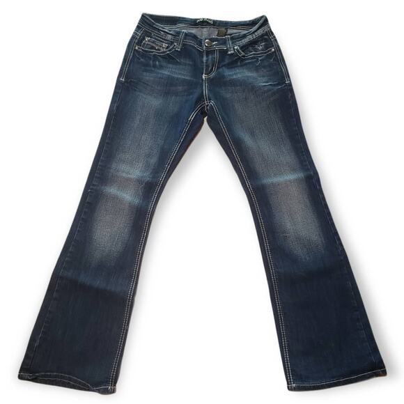 ZCO Boot Cut Denim Dark Washed Embellished Pocket Blue Jeans - Size 4P - Picture 1 of 5